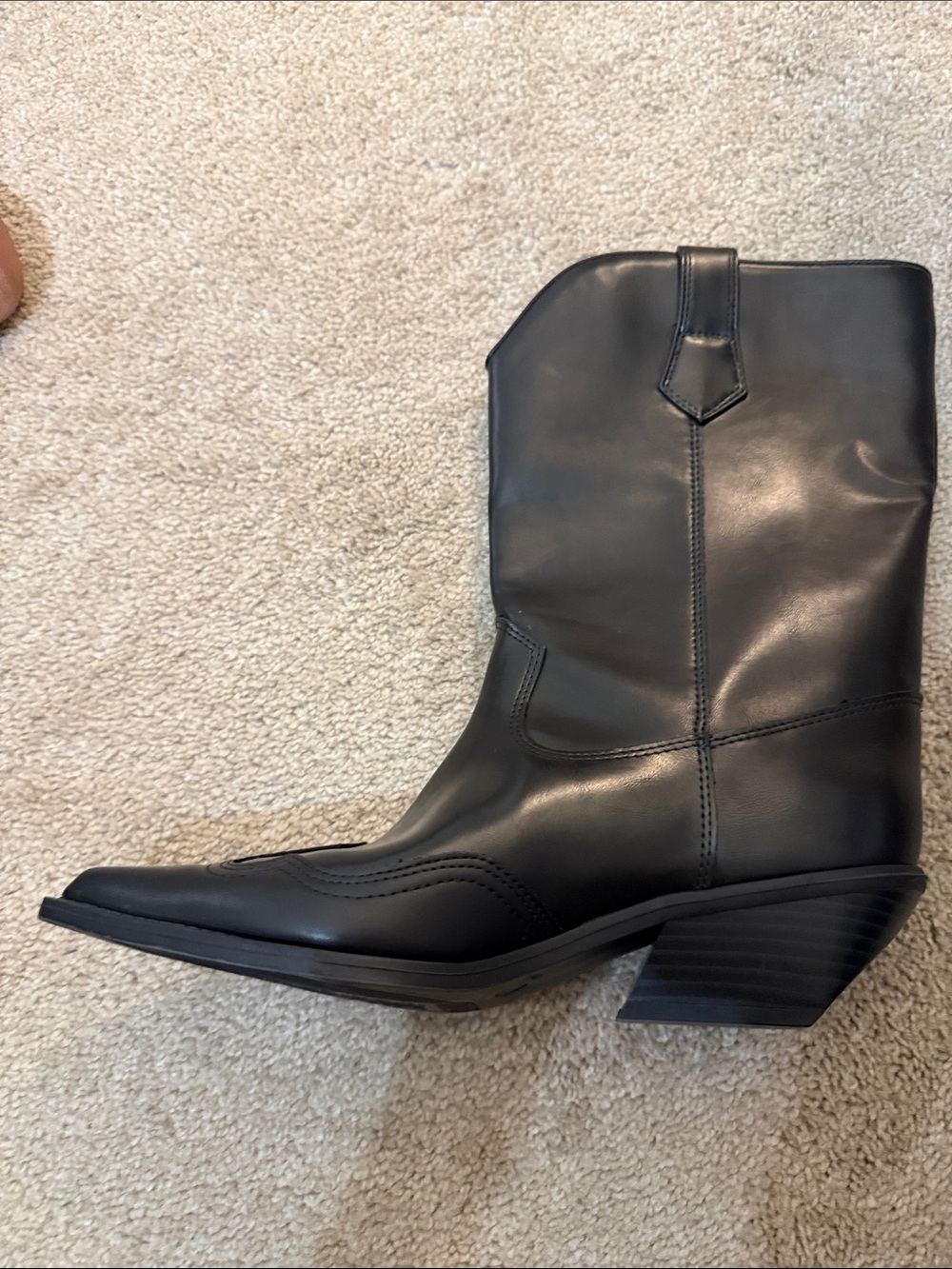 Black Western-Heel Mid-Calf Boot
